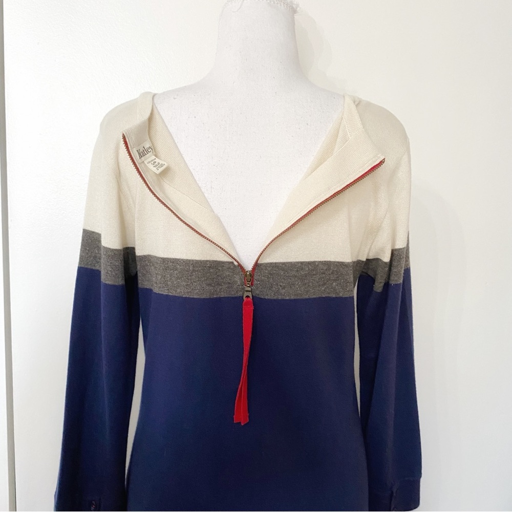 HATLEY CREAM GREY NAVY STRIPED KNITTED LONG SLEEVE DRESS - S - Picture 7 of 14